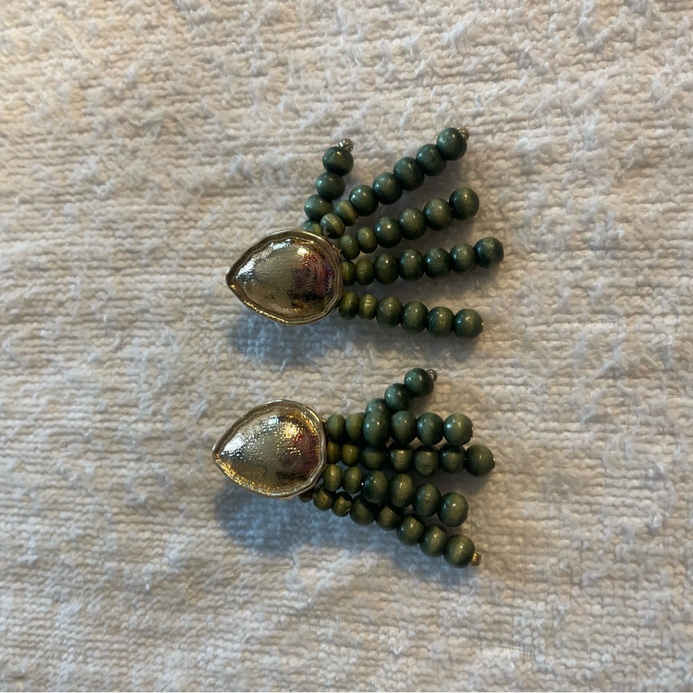 Elegant Gold and Green Beaded Earrings